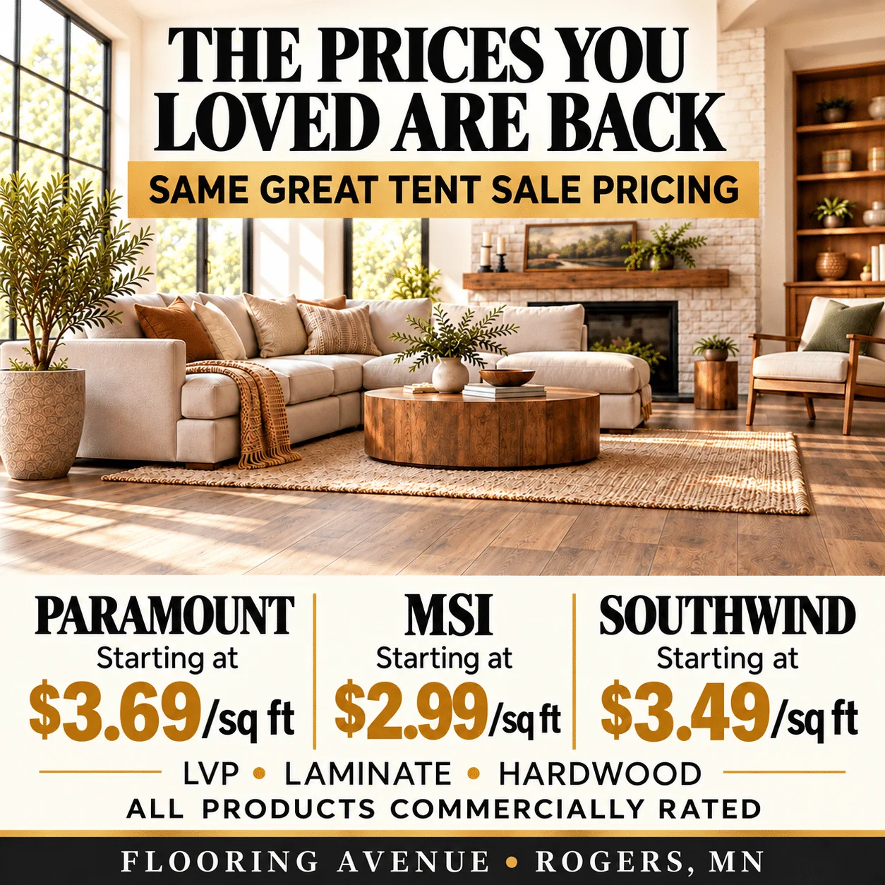 Warm living room flooring sale